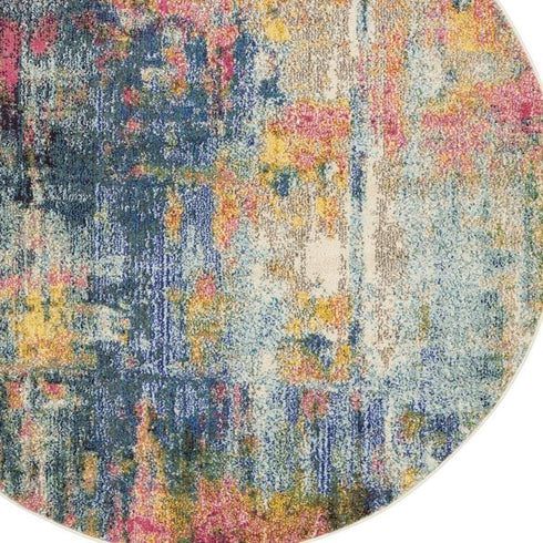 2' X 6' Blue And Yellow Abstract Power Loom Non Skid Area Rug